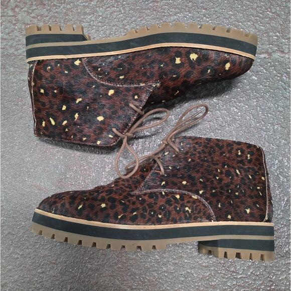 Madewell Boot Wren Painted Leopard Calf Hair Ankle Lace Up Women Size 6.5 MA484 - Picture 7 of 12